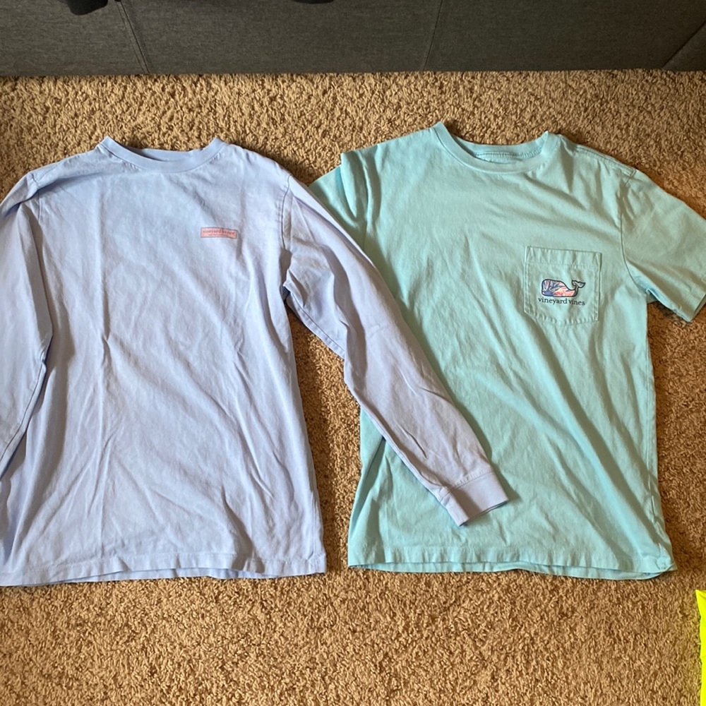 Two Vineyard Vines mens XS shirts, one long sleeve, one short sleeve.